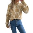 thumbnail image 2 of Women'S Round Neck Long Sleeve Sweater Loose Knitted Autumn and Winter Trend Fashion Casual Pullover Tops Khaki L, 2 of 9