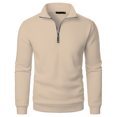 thumbnail image 2 of Loose Fit Men Sweatshirts Quarter Zip Pullover Lightweight 3/4 Zip Pullover Long Sleeve Cold Weather Sweaters Khaki M, 2 of 4