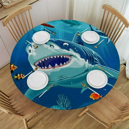 Seabed marine animal shark tabletop cover Sea wave tabletop cover Summer beach swimming pool fishing birthday party decorations Elastic belt tabletop cover