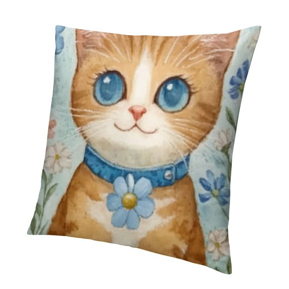 Cat Flower Throw Pillow Covers, Spring Cat Flower Theme Design Decoration, Cover Home Colorful Cushion Cover for Holiday Farmhouse