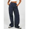 thumbnail image 4 of Michellecmm  Women's Straight Wide Leg Pants Elastic Waist Striped Print Pants, 4 of 8