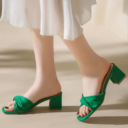 

ãYilirongyummã Green 41 Sandals Women Fashion Summer Women Sandals Medium Heel Heel Solid Color Open Toe Casual