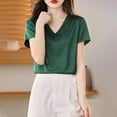 thumbnail image 2 of Annhoo Womens Tops Dressy Casual Solid Color V Neck Loose Spring Short Sleeve Shirts Fashion Summer Clothes, 2 of 7