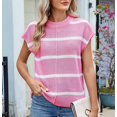 thumbnail image 2 of Women Cap Sleeve Tank Tops Striped Crew Neck Casual Loose Fit Spring Summer Pullover Knit Sweater Vest Pink & White L, 2 of 7