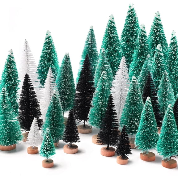 30Pcs Christmas Decorations Mini Christmas Trees, Artificial Christmas Tree Bottle Brush Trees with Wooden Base for Christmas Decor Christmas Party Home Table Craft