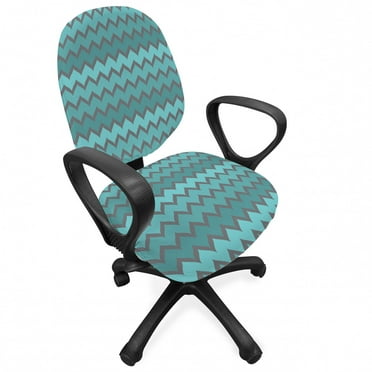 Chevron Office Chair Slipcover, Zigzags in Shades of Blue Classical Simplistic Retro Revival Pattern, Protective Stretch Decorative Fabric Cover, Standard Size, Pale Blue Turquoise Teal, by Ambesonne