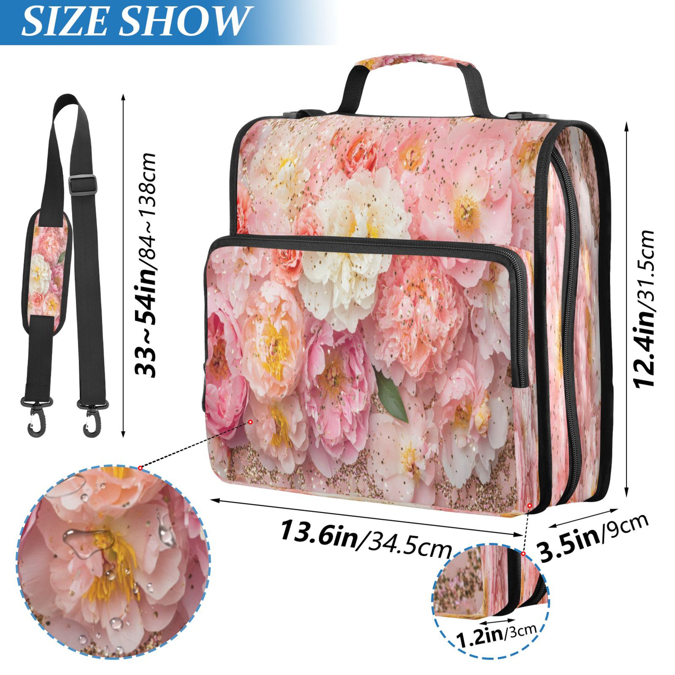 YAZAOO Zipper Binder trapper keeper Documents Organized Design Pink and White Flowers Glitter Printed