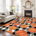 thumbnail image 2 of Thanksgiving Area Rugs 6'x9', Washable Small Throw Rugs for Kitchen Dining room, Fall Orange Pumpkin Black White Plaid Indoor Outdoor Rug Non-Slip Low Pile Carpet Runner Reversible Floor Mats, 2 of 8
