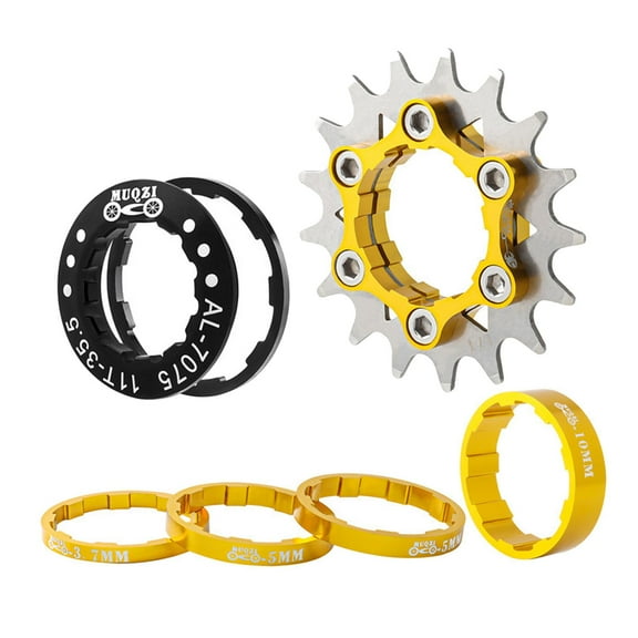 Single Cog with Cover, Spacers Set Fixed Gear Adapter 17T Hub Refit Parts - Gold