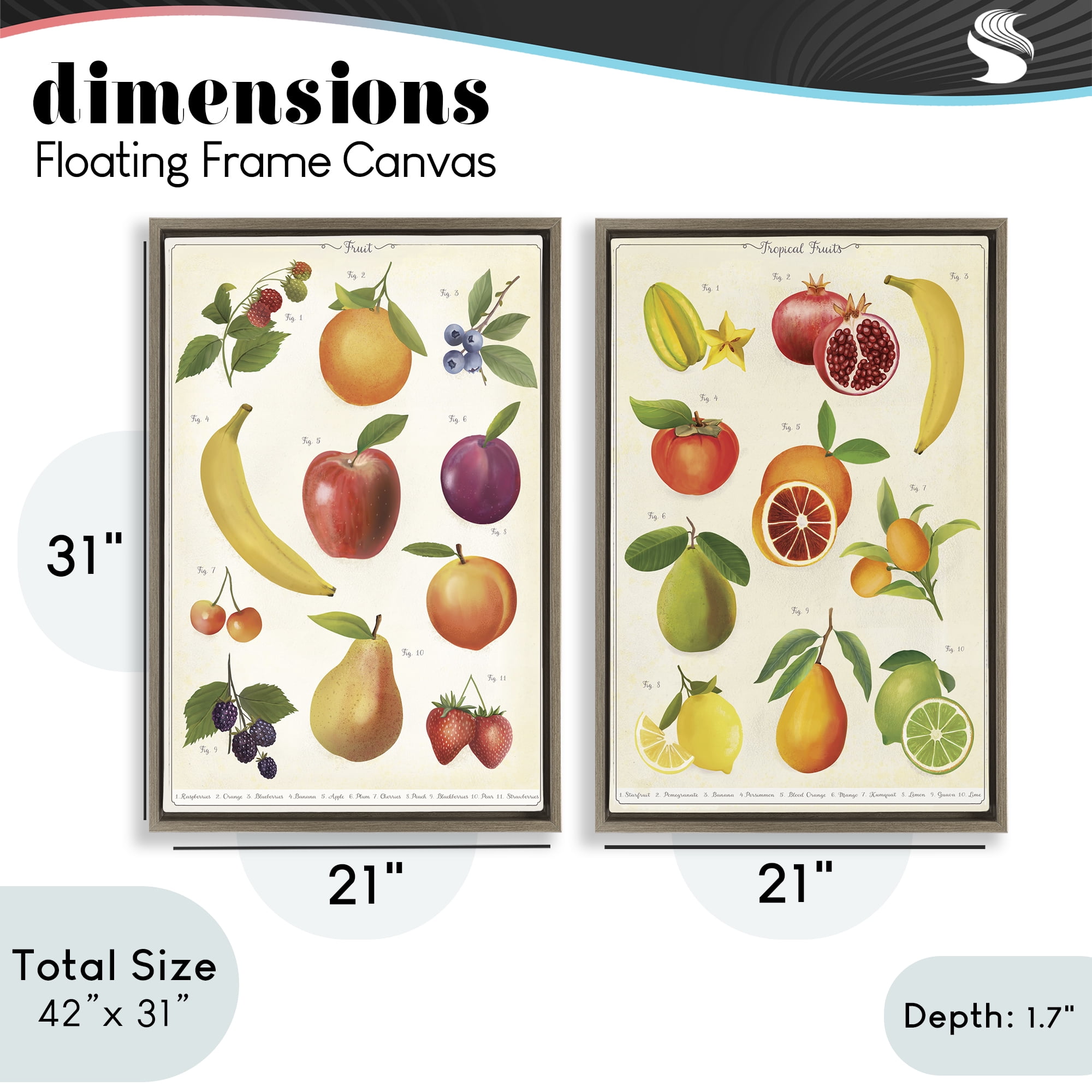 Stupell Industries Kitchen Studies Fruit 2 Piece Brown Framed Floater Canvas Set, design by Diane Neukirch