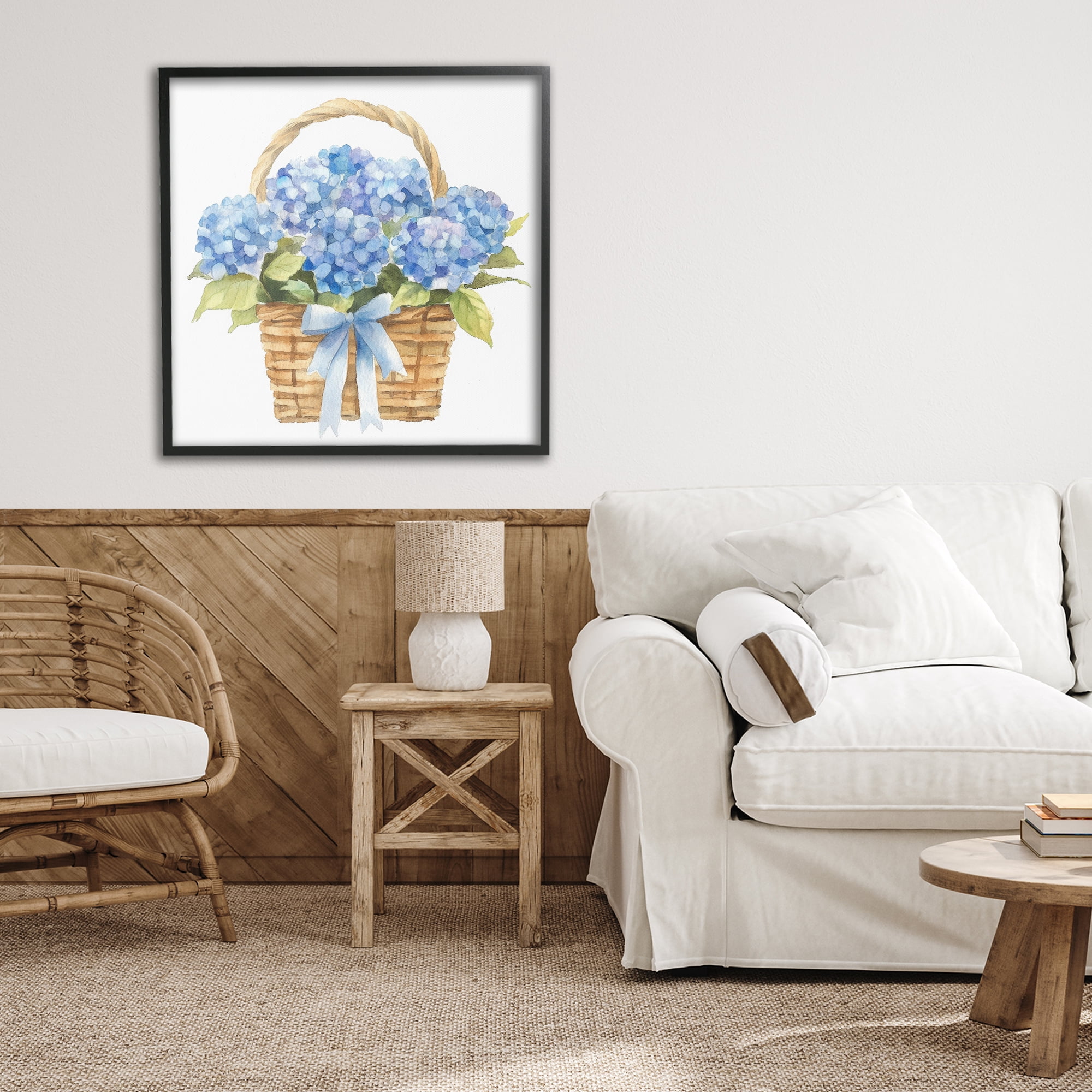 Stupell Industries Pretty Blue Hydrangea Picnic Basket Black Framed Giclee Art, design by Petal Prints Design
