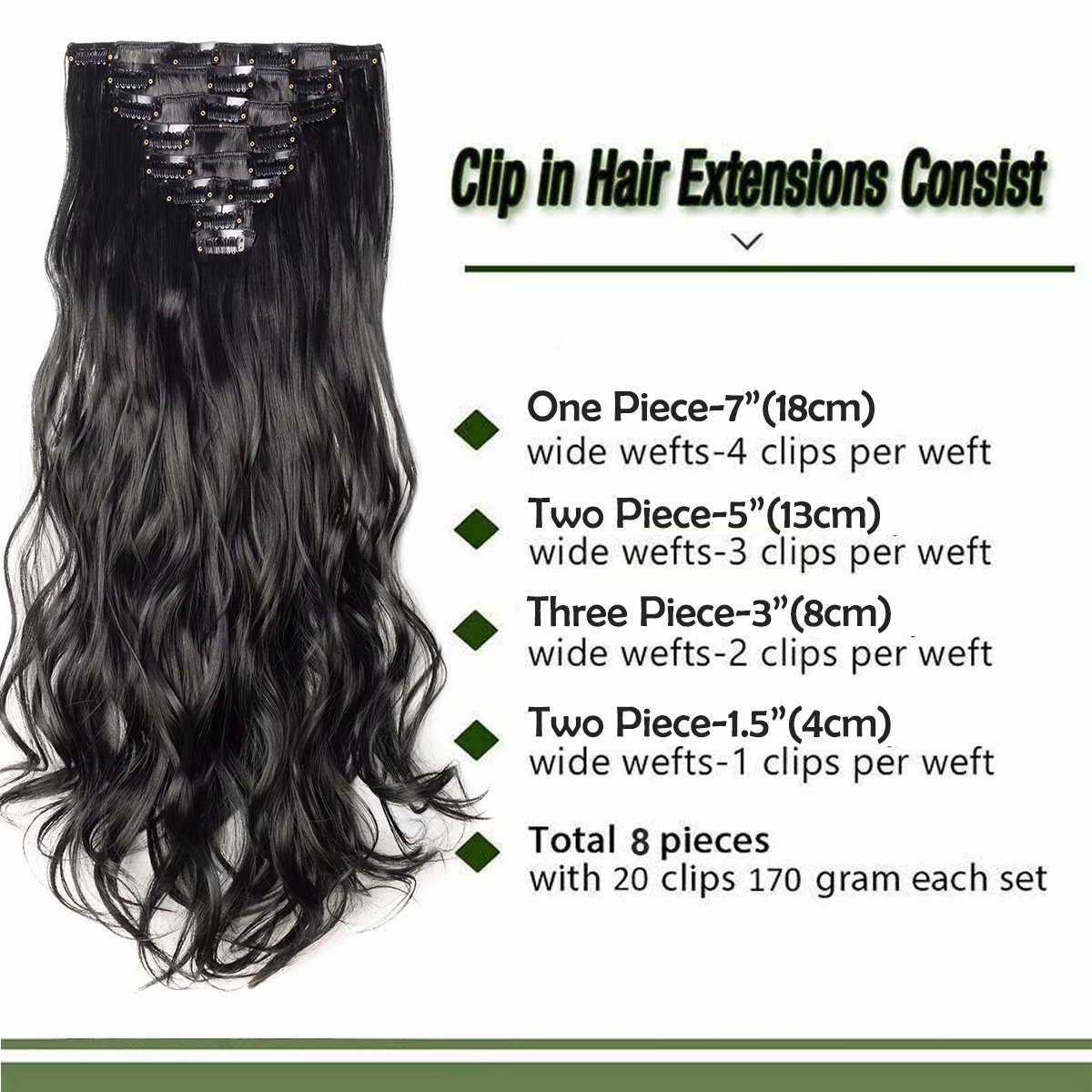Benehair Clip in Hair Extensions Full Head Long Thick 8 Pieces Hair 18 Clips Curly Wavy Straight Hairpieces 100% Real Natural as Human Best Hair Set 24'' Curly Dark Black - image 4 of 11