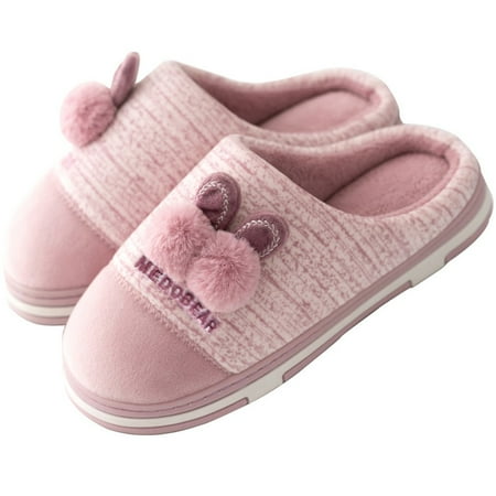 

MRULIC slippers for women Women Winter Home Slippers Cartoon Non-slip Warm Indoors Bedroom Floor Shoes house slippers for women Purple + US:6-7