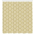 thumbnail image 3 of Geometric Shower Curtain, Moroccan Style Reversed Clover Pattern in Dashed Lines and Diamonds, Fabric Bathroom Set with Hooks, 69W X 84L Inches Extra Long, Sand Brown and White, by Ambesonne, 3 of 3