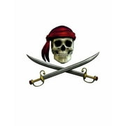 9.5" Pre-Cut Round Skull Pirate Sword Pirate Birthday Themed Edible Image Cake Topper By TNCT