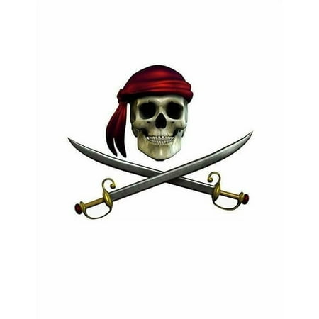 9.5" Pre-Cut Round Skull Pirate Sword Pirate Birthday Themed Edible Image Cake Topper By TNCT