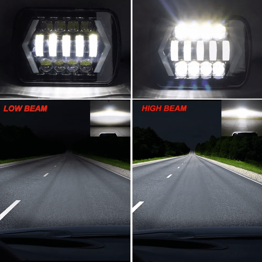 For Ford E-150 E-250 E-350 Econoline 2Pcs 5x7" 7x6" LED High Low Beam Headlights
