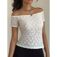 thumbnail image 4 of Musuos Women Off Shoulder Lace T-Shirts Short Sleeve Boat Neck Summer Casual Slim Fit Tops Streetwear, 4 of 8