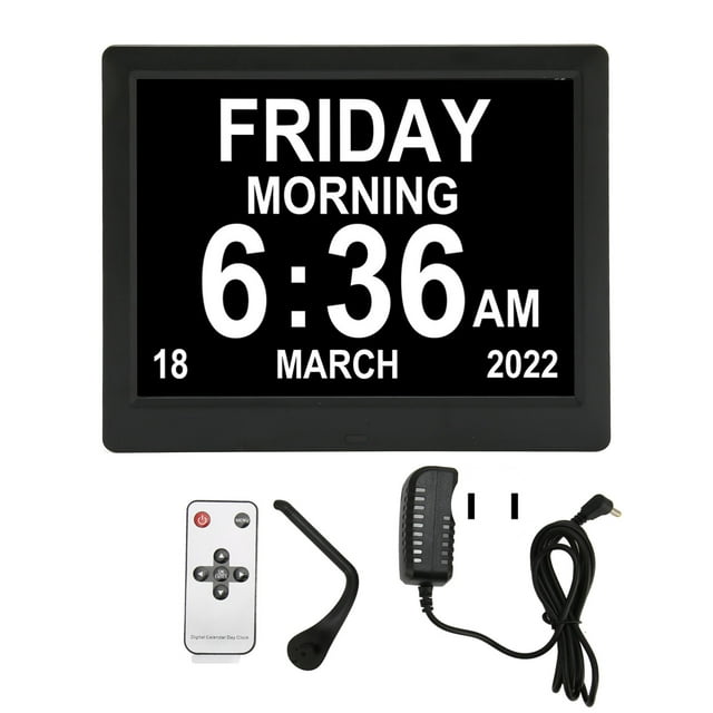 Reloj con calendario de día Digital de 8,7 pulgadas, atenuación automática, pantalla grande, recordatorios de medicamentos, relojes con calendario para demencia, enchufe estadounidense de 110-240V