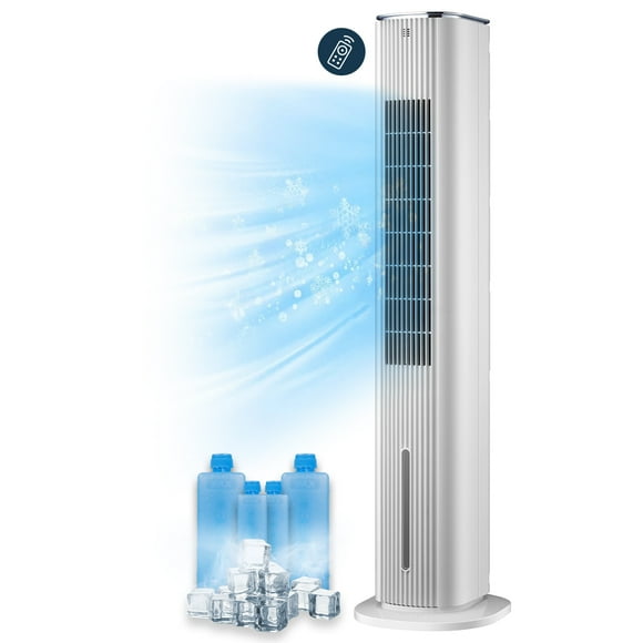 Ventilador de torre BRISA FRESCA Beckon 2 en 1 de 106cm de alto +control remoto +oscilación +modos de uso +temporizador con display LED incluye 4 cooling pads