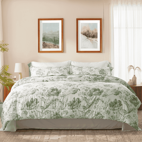 BedTreat King Comforter Sets,7-Pieces Reversible Bedding Sets,Bed in a Bag with Comforter,Flat Sheet and Fitted Sheet,Pillowcases & Shams,Lisse,Tulip Sea