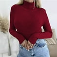 thumbnail image 2 of Fall Sweaters For Women Fashion Casual Collar Button Solid Color Base Knitted Round Neck Wine Pullover Winter Sweaters (M), 2 of 6