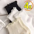 thumbnail image 2 of 4pcs Socks For Women Cute Summer Japanese Style Breathable Girls Short Socks Kawaii Solid Color Frilly Ruffle Socks Casual Sweet 2pair-Black Short, 2 of 6