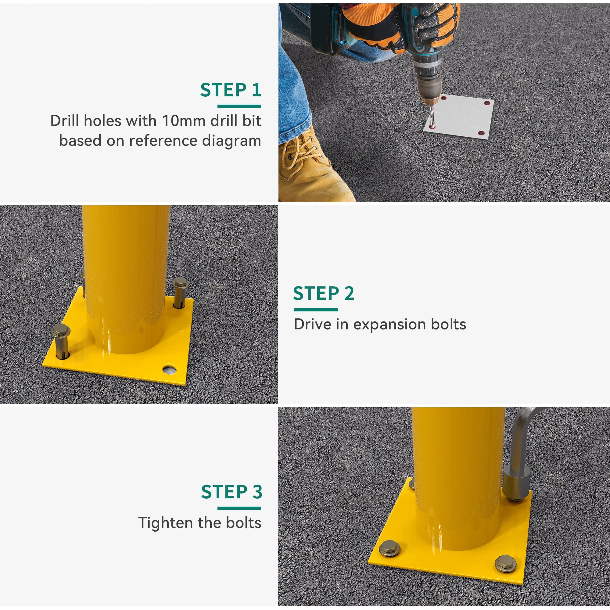 Dextrus 42" Safety Barrier Pole, Q235 Material, High Visibility, Yellow, 2-Pack