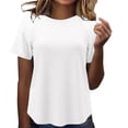 thumbnail image 3 of Women's Summer Short Sleeve V Neck Solid Color Comfy Tops Shirts Blouses Crewneck Regular Fit Casual Daily Wear Vacation Beach Outfits Fashion Essential Gift | Sopatenor,White XL, 3 of 9