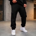 thumbnail image 3 of IAJDKMEK Men's Classic Cargo Sweatpants Joggers - Drawstring Elastic Waist Tapered Cuffed Four Pockets Fleece Lined Solid Color Pants for Men,Black L, 3 of 9