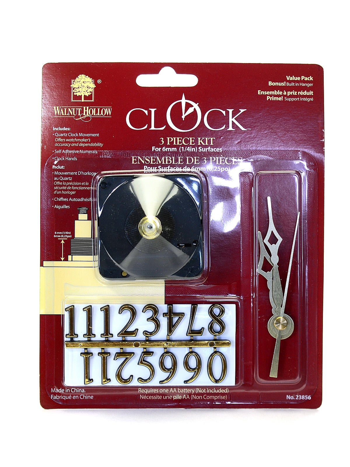 Clock Making Supplies 3 Piece Clock Kit for 1/4 in. Surface (pack of 2