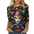 thumbnail image 3 of QATAINLAV Lightening Deals Women's Mardi Gras Outfits Fashion Casual Round Neck 3/4 Sleeve Loose T-Shirt 2024 Carnival Party Trendy Graphic Tees Multicolor XXL, 3 of 6