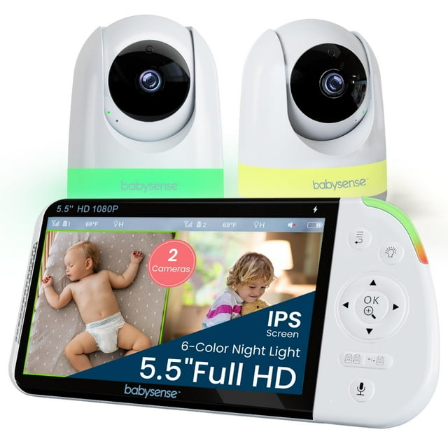 Monitor para bebé Babysense Full HD de 5,5" con pantalla dividida y 2 cámaras