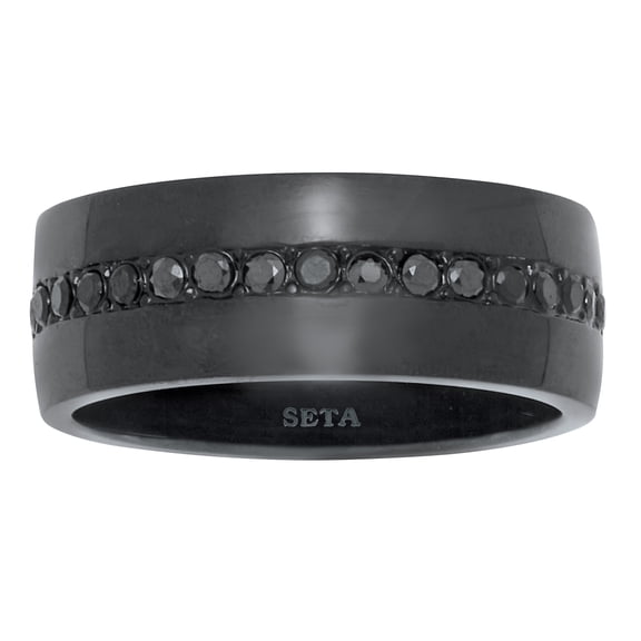 PalmBeach Jewelry .68 TCW Men's Round Black CZ Black Ion-Plated Stainless Steel Ring