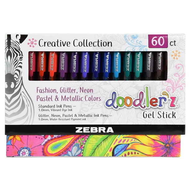 Bolígrafo de gel Zebra Pen Doodler'z de 1,0 mm, surtido de 60 unidades