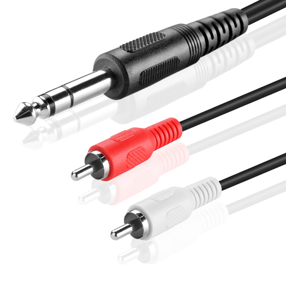 2m TISINO Dual 6.35mm TS Mono Jack Plug to Dual Phono RCA Plug Audio Interconnect Cable Patch Cord Lead