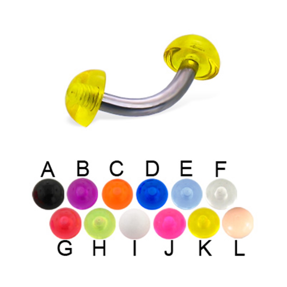 Acrylic Half Ball Titanium Curved Barbell, 12 Ga,5/16" (8Mm) Long,Red