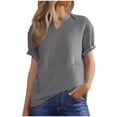 thumbnail image 3 of Bxsruta Women's V-Neck Short-Sleeve T-Shirt In Soft Polyester For Casual Everyday Wear, Machine Washable All Season Comfort Fit, 3 of 8