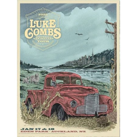Poster Music Poster - Poster Luke Combs in Auckland, NZ , 2025 Tour Poster - Vintage Style GoldenGate JSC - 8X12, UNFRAMED