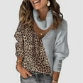 thumbnail image 1 of Floleo Clearance Fall Clothes For Women Women Fashoin Print Patchwork Long Sleeves Turtleneck Sweater Knitting Top Gray, 1 of 5
