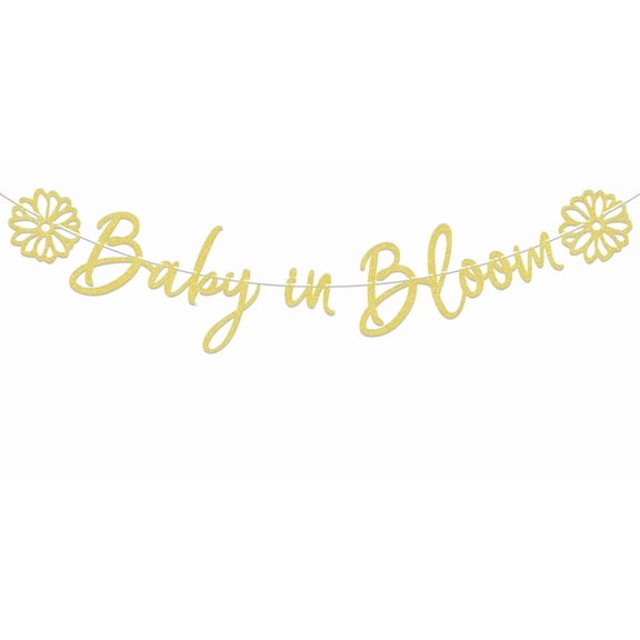 Baby in Bloom Banner, Flower Baby Shower Cake Decorations, Baby in Bloom Baby Shower Banner, Floral Gender Reveal Party Decorations Gold Glitter