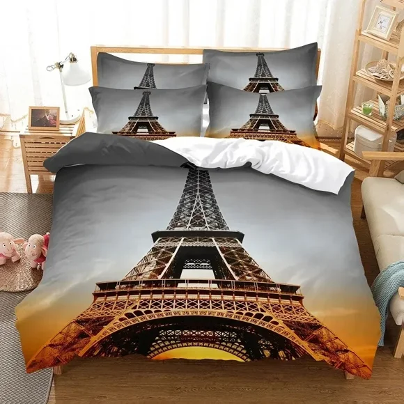 Eiffel Tower Bedding Duvet Cover Set Digital Printing Bed Linen Fashion Design Comforter Cover Bedding Sets Bed Set 3-Piece Bedding Set (1 Duvet Cover + 2 Pillow Shams) Bed Sheets