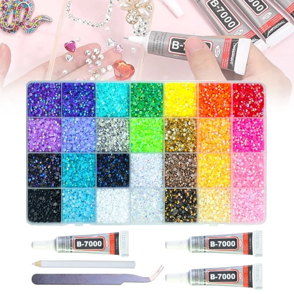 28 Color Resin Jelly Flatback Gems Bedazzling Kit with 3Pcs Glue, Tweezers & Brush for Clothing, Shoes, Nails Crafts – 10ml
