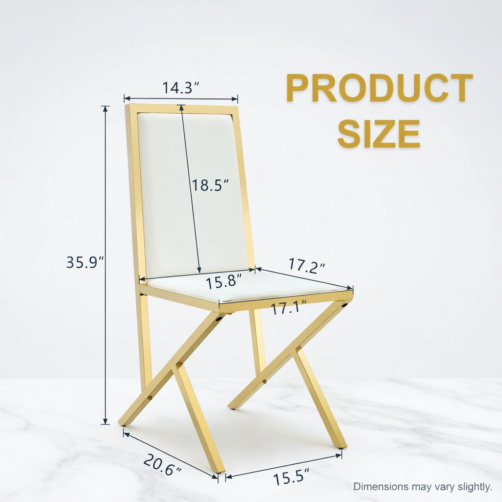 Hommoo 4-Pack Modern PU Leather Dining Chairs with Metal Legs, Ergonomic Design, Easy Assembly & Adjustable Non-Slip Feet, White & Gold