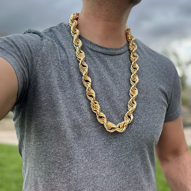 Mens 14k Gold Plated Hollow Rope Necklace 1980's Retro Hip Mens 14k Gold Plated Hollow Rope Necklace 1980's Retro Hip