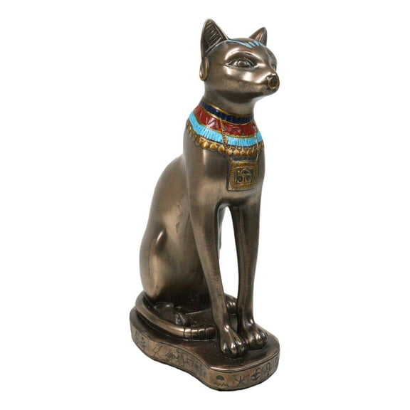 Egyptian Goddess Faux Bronze Bastet Cat Sitting in Royal Pose Figurine