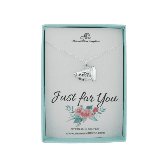 Cheerleader necklace for her. Megaphone charm on an 18 inch sterling silver cable chain. Gift for cheerleader. Cheer mom