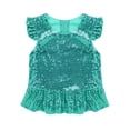 thumbnail image 3 of JanJean Girls Sequins Dance Tops Ruffled Sleeves Crop Tank Tops Modern Jazz Latin Dance Stage Performance Blouse Shirts Lake Green 6, 3 of 5
