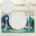 thumbnail image 3 of Ambesonne Mountain Place Mats Set of 4, Boho View Fantasy Woods, Standard Size, Blue Salmon Seafoam, 3 of 5