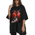 thumbnail image 4 of Plus Size Shirt for Women Black Tops for Women Short Sleeves Shirt for Women Cardinal Red Birds T Shirt Crewneck Shirt for Women XL, 4 of 5